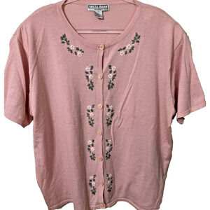 Vintage Women's Floral Embroidered Beaded Cardigan Large Y2K Retro